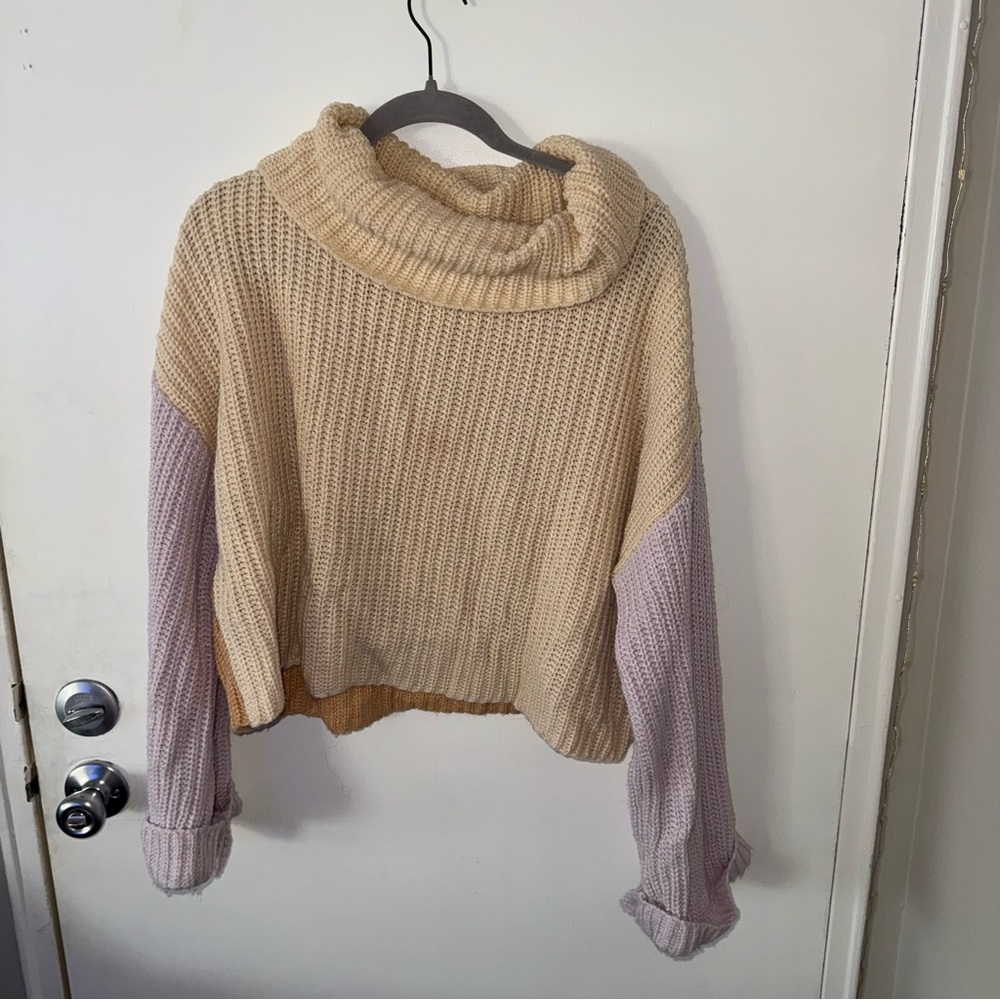 Elegant Cream and Lavender Turtleneck Sweater